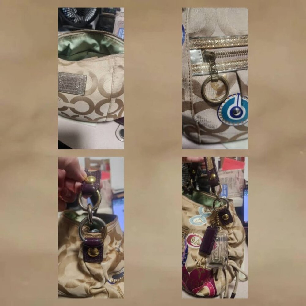 Y2K COACH Poppy Graffiti Glam Tote Crossbody Signature Rare Bag Purse 2 Hangtag - Picture 9 of 17